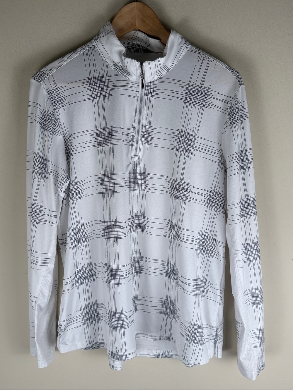San Soleil Women's Golf Long Sleeve Sun Shirt Hashmark White Black UPF 50 Size L